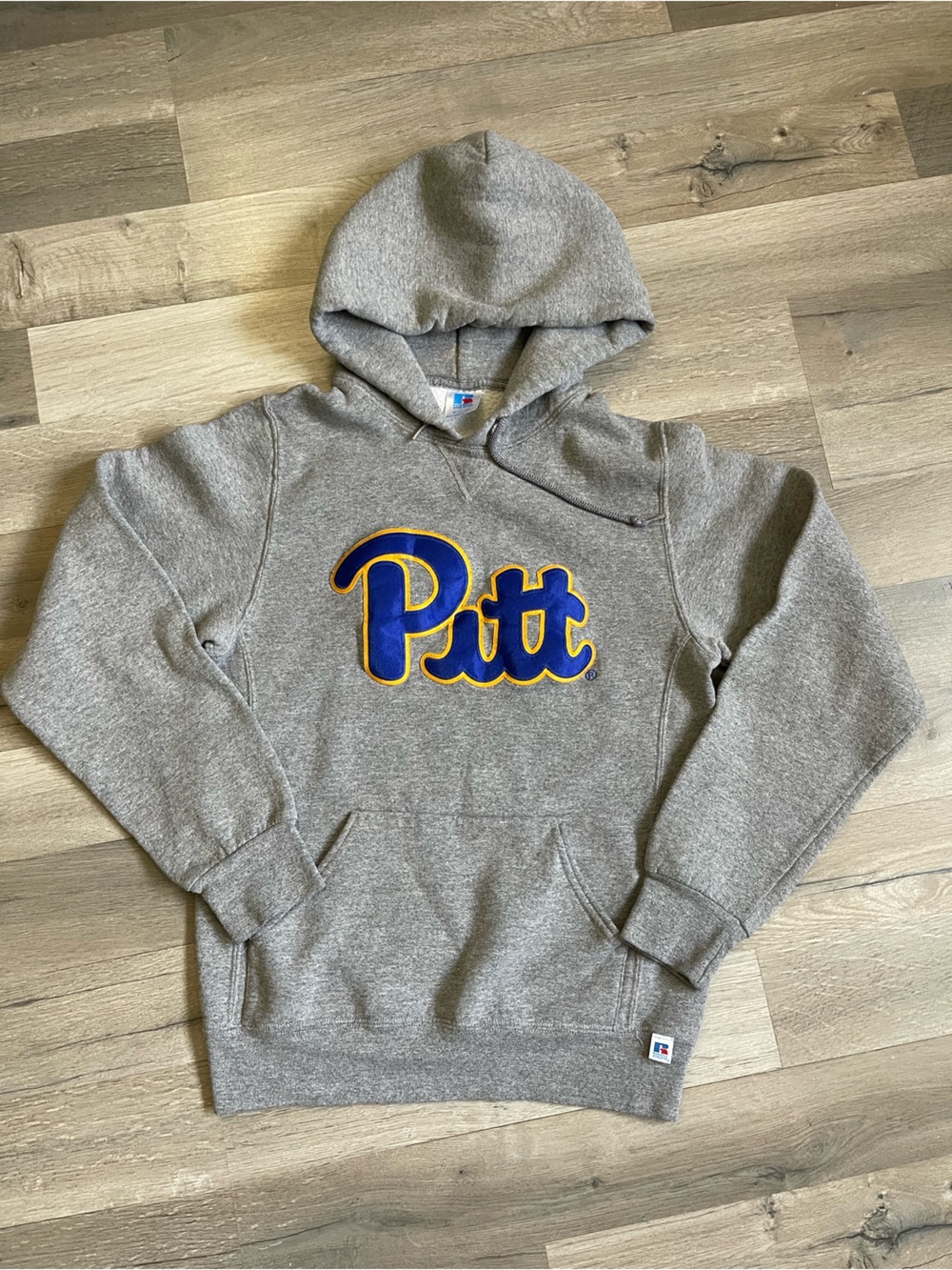 Russell Athletic Gray Hoodie with Blue & Yellow 'Pitt' Logo